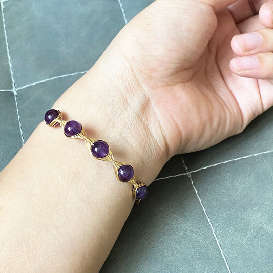 Amethyst Wire Wrapped Cuff Bracelet