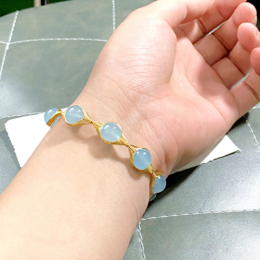 Blue Chalcedony Wire Wrapped Cuff Bracelet