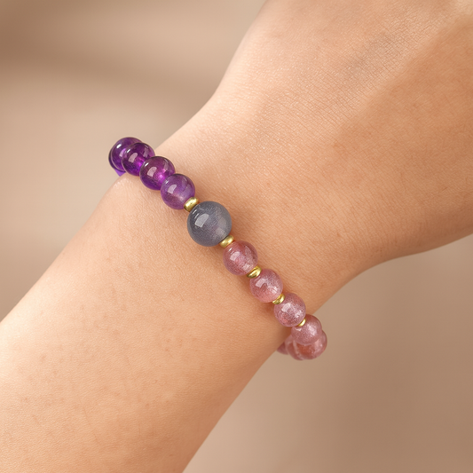 Amethyst, Strawberry Quartz & Moonstone Bracelet