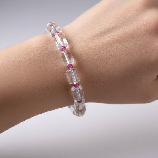 Clear Quartz Bracelet with Red Tourmaline