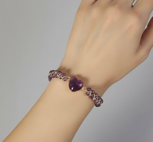 Amethyst Heart Braided Bracelet