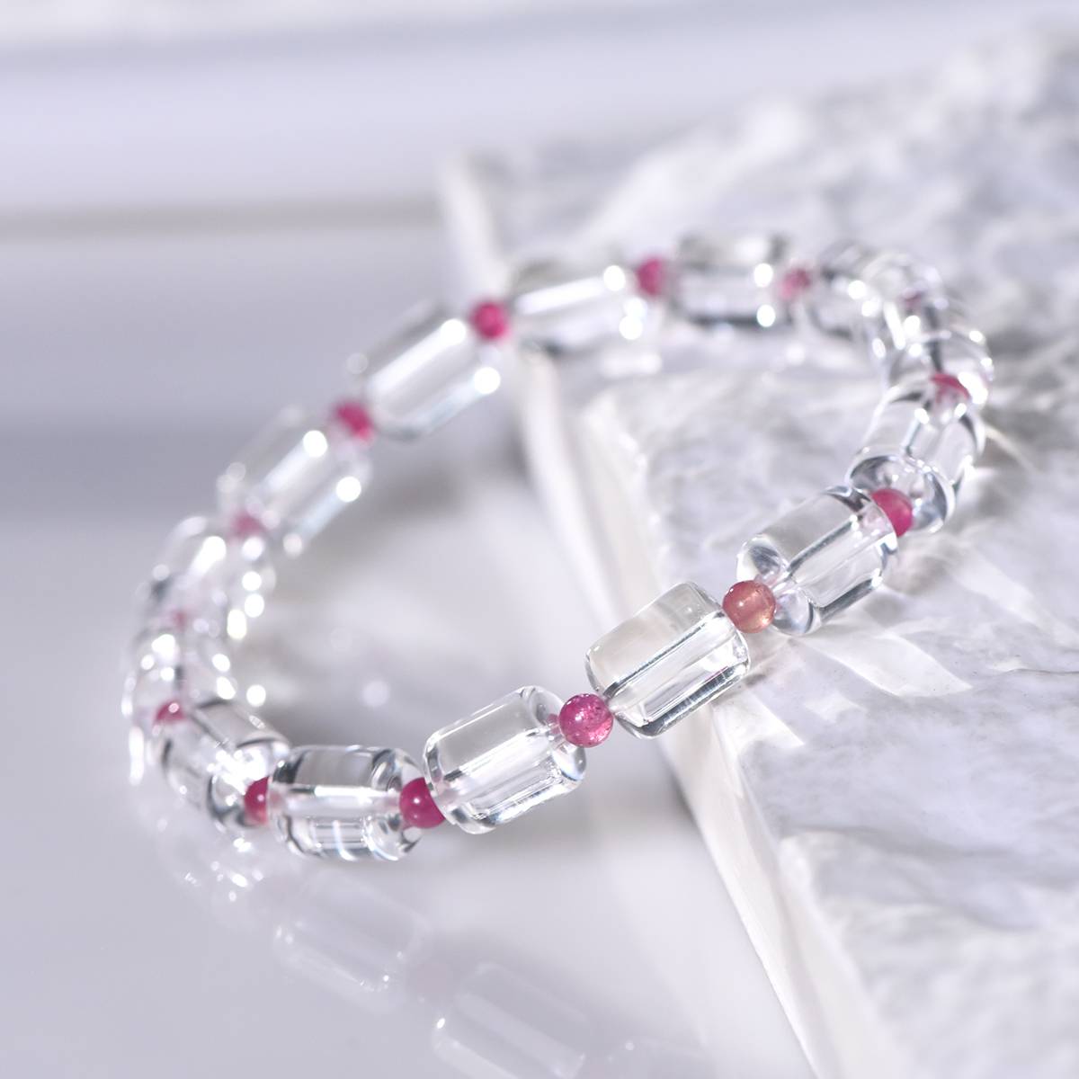 Clear Quartz Bracelet with Red Tourmaline