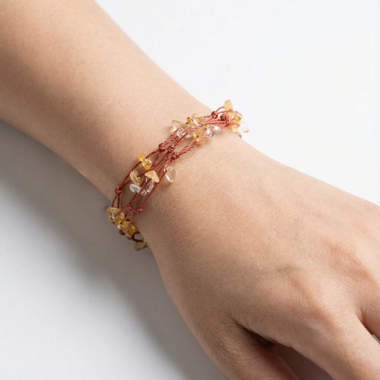 Citrine Chip Multi Strand Handwoven Bracelet