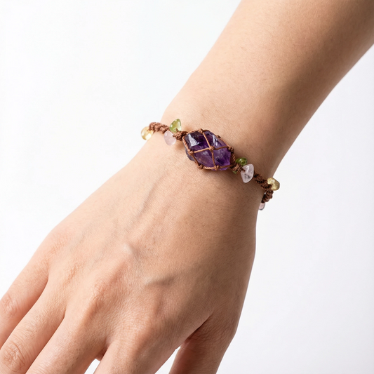 Raw Amethyst Handwoven Bracelet