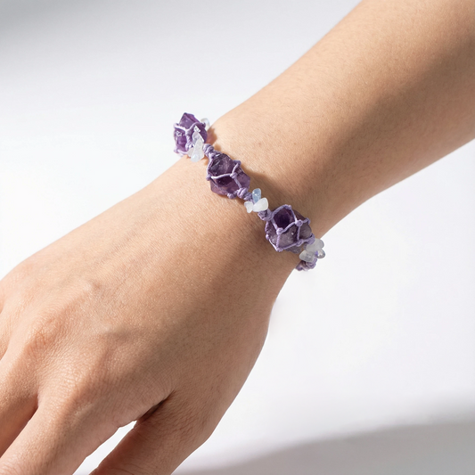 Triple Raw Amethyst Handwoven Bracelet