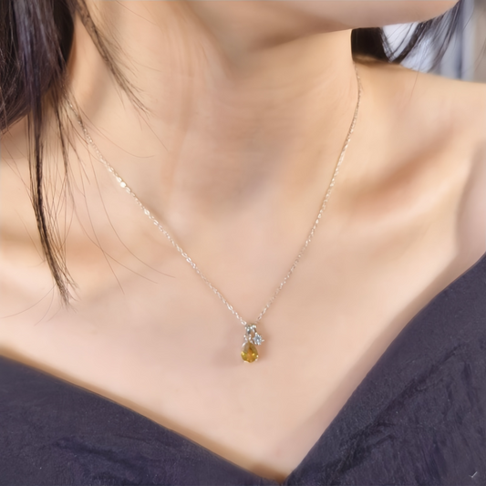 Citrine Teardrop Necklace (925 Sterling Silver)