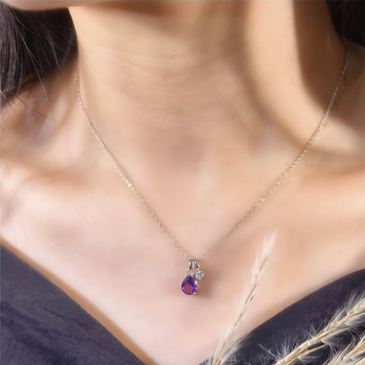 Amethyst Teardrop Necklace (925 Sterling Silver)