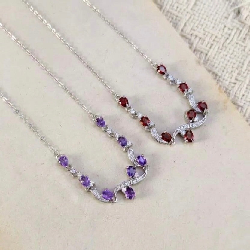 Amethyst Wave Necklace (925 Sterling Silver)