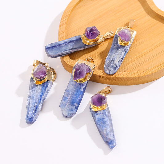 Blue Kyanite Blade Necklace with Amethyst Accent
