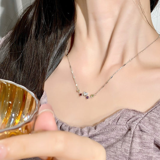 Rainbow Gemstone Heartbeat Necklace (925 Sterling Silver)