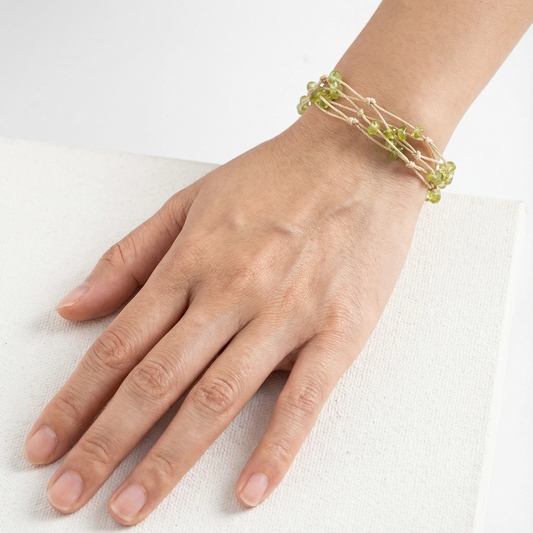 Peridot Chip Multi Strand Handwoven Bracelet
