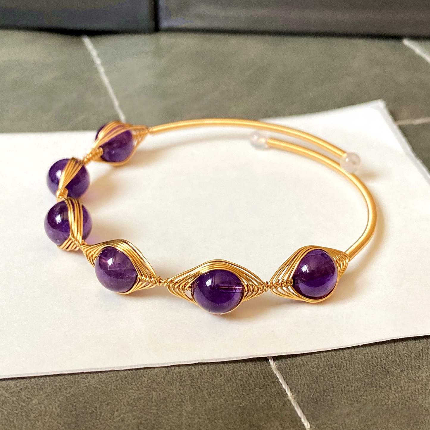 Amethyst Wire Wrapped Cuff Bracelet