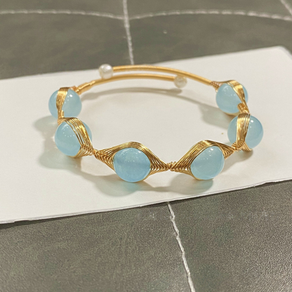 Blue Chalcedony Wire Wrapped Cuff Bracelet