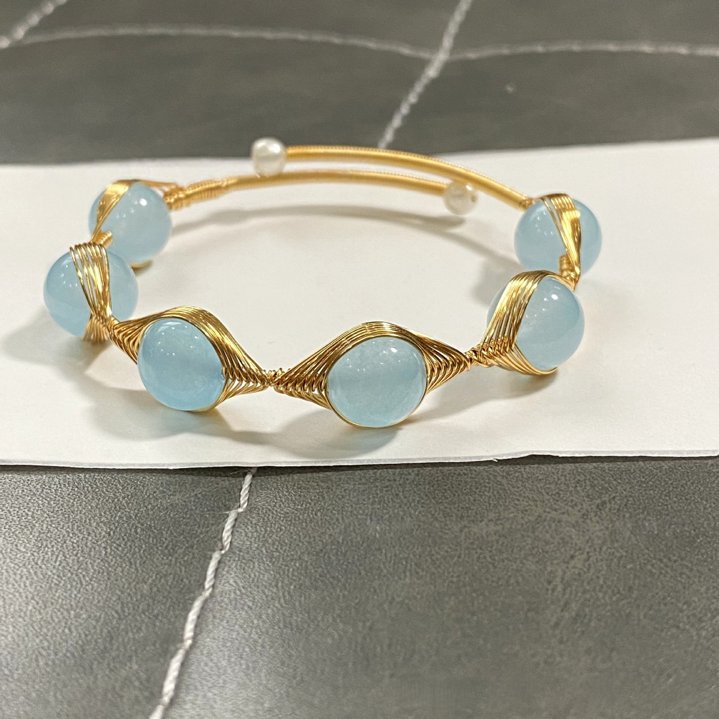 Blue Chalcedony Wire Wrapped Cuff Bracelet