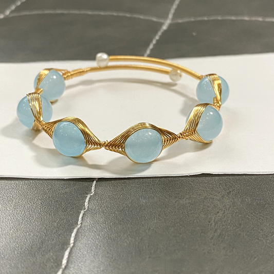 Blue Chalcedony Wire Wrapped Cuff Bracelet