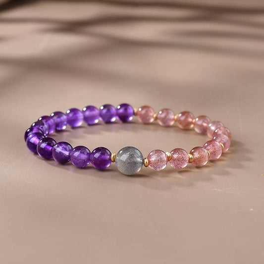 Amethyst, Strawberry Quartz & Moonstone Bracelet