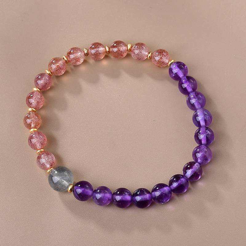 Amethyst, Strawberry Quartz & Moonstone Bracelet