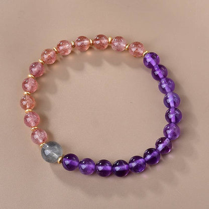 Amethyst, Strawberry Quartz & Moonstone Bracelet