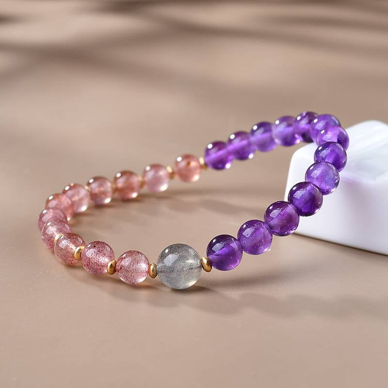 Amethyst, Strawberry Quartz & Moonstone Bracelet