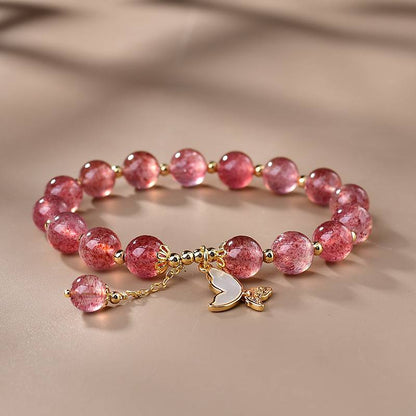 Strawberry Quartz Bracelet with Butterfly Charm