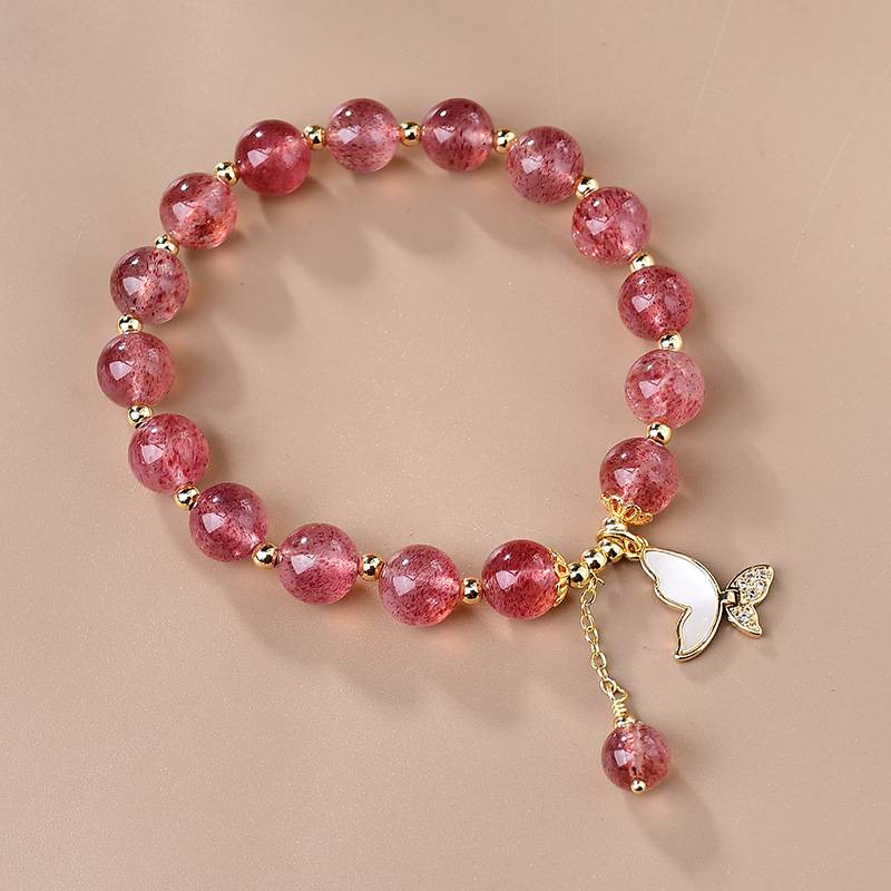 Strawberry Quartz Bracelet with Butterfly Charm