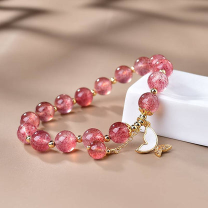 Strawberry Quartz Bracelet with Butterfly Charm