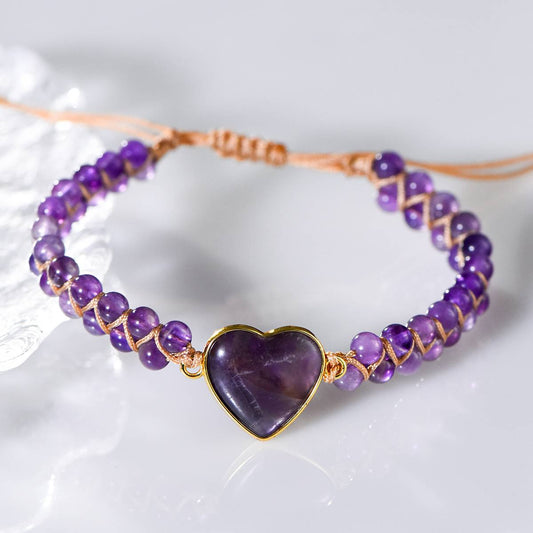 Amethyst Heart Braided Bracelet