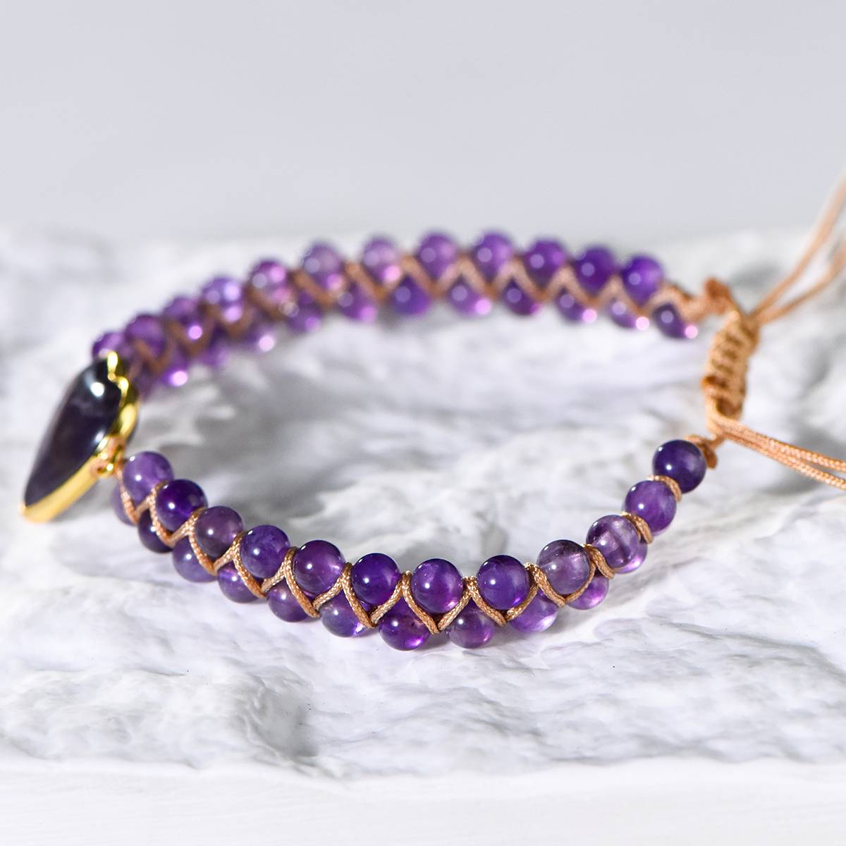 Amethyst Heart Braided Bracelet