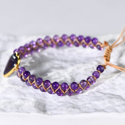 Amethyst Heart Braided Bracelet