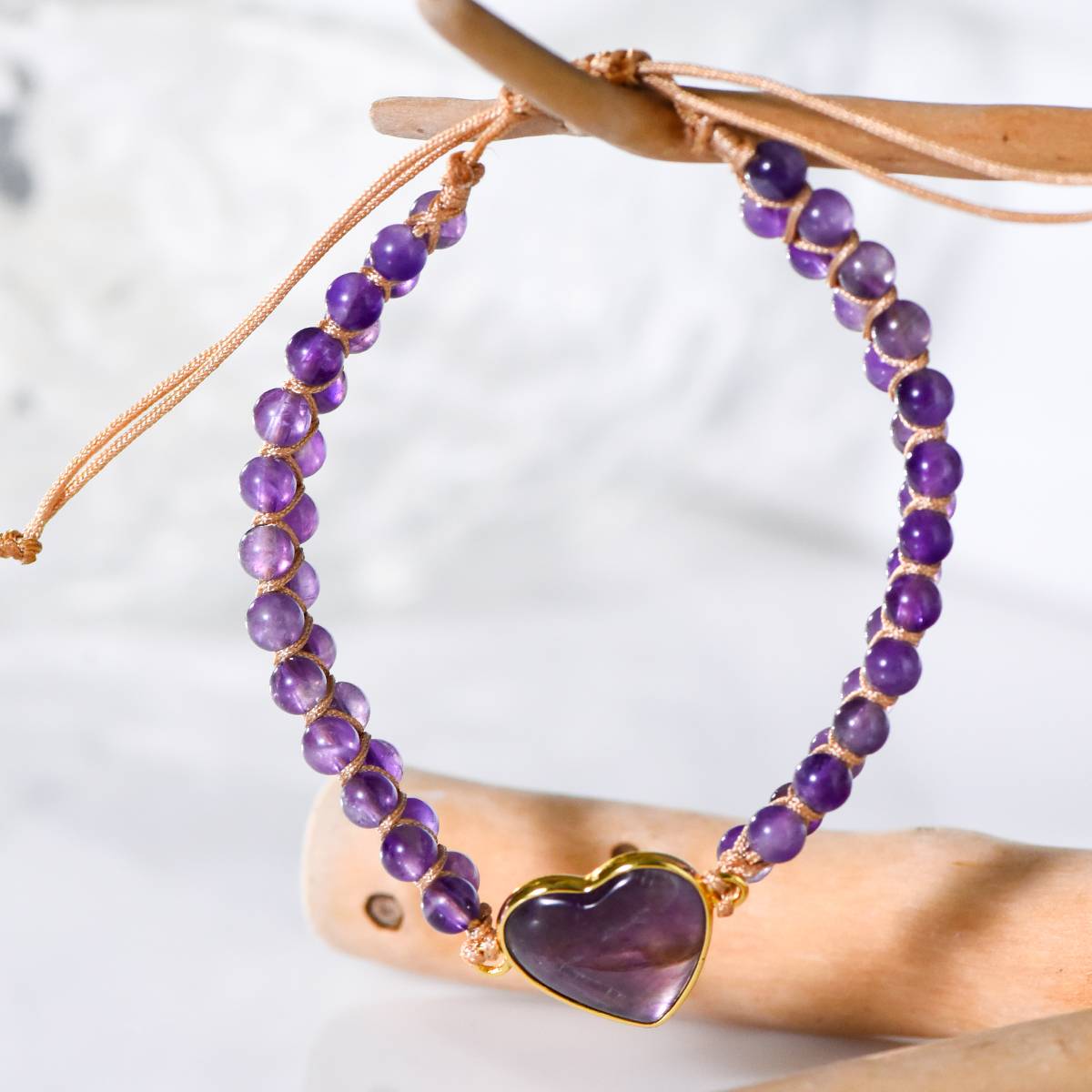 Amethyst Heart Braided Bracelet
