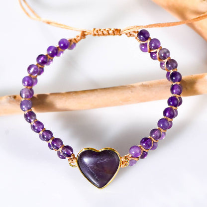 Amethyst Heart Braided Bracelet