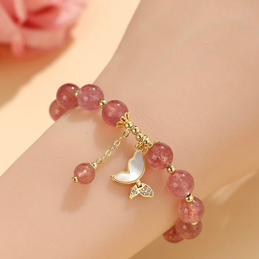Strawberry Quartz Bracelet with Butterfly Charm