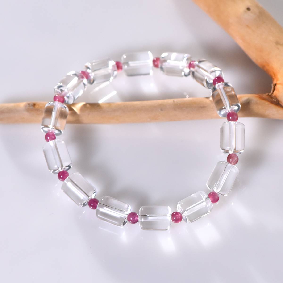 Clear Quartz Bracelet with Red Tourmaline