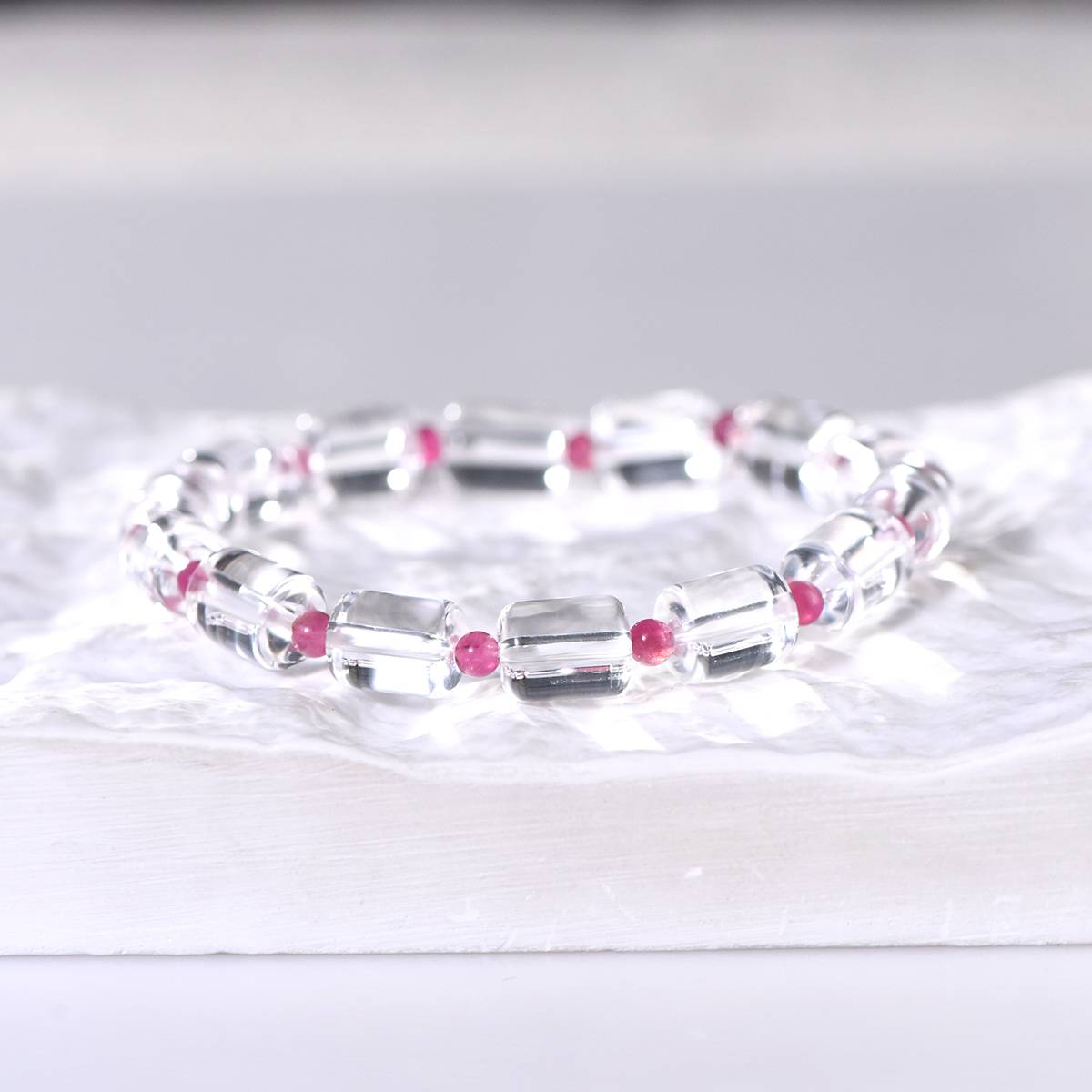 Clear Quartz Bracelet with Red Tourmaline