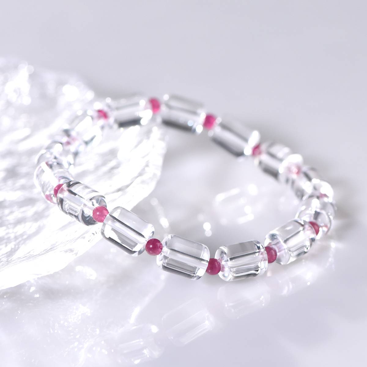 Clear Quartz Bracelet with Red Tourmaline