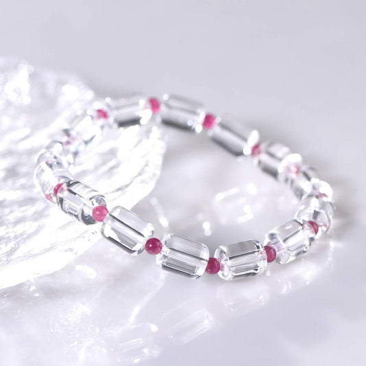 Clear Quartz Bracelet with Red Tourmaline