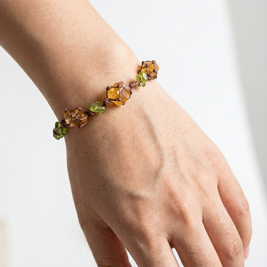 Triple Raw Citrine Handwoven Bracelet