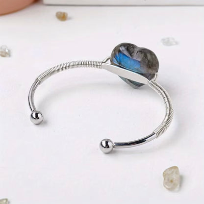 Labradorite Heart Wire Wrapped Cuff Bracelet