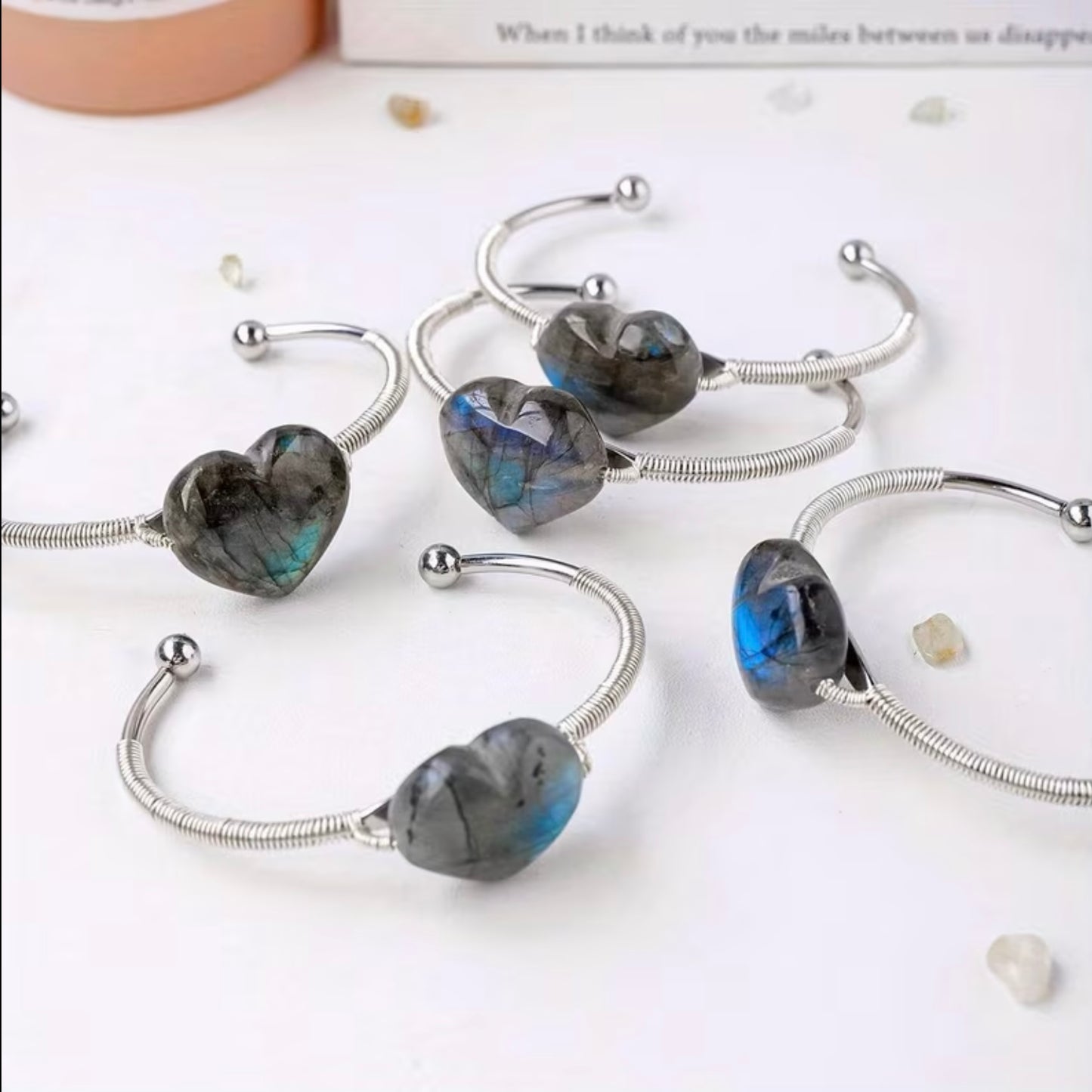 Labradorite Heart Wire Wrapped Cuff Bracelet
