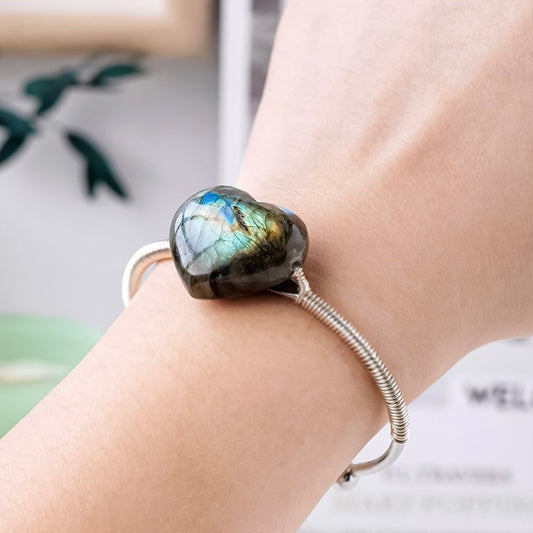 Labradorite Heart Wire Wrapped Cuff Bracelet