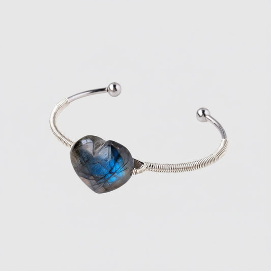 Labradorite Heart Wire Wrapped Cuff Bracelet