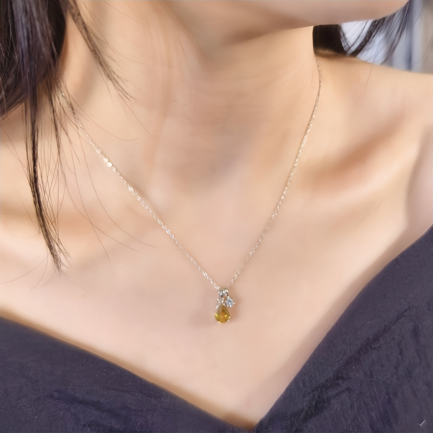 Citrine Teardrop Necklace (925 Sterling Silver)