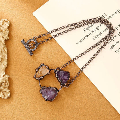 Raw Amethyst & Citrine Statement Necklace