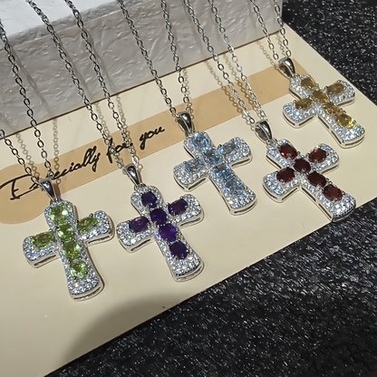 Amethyst Cross Necklace (925 Sterling Silver)