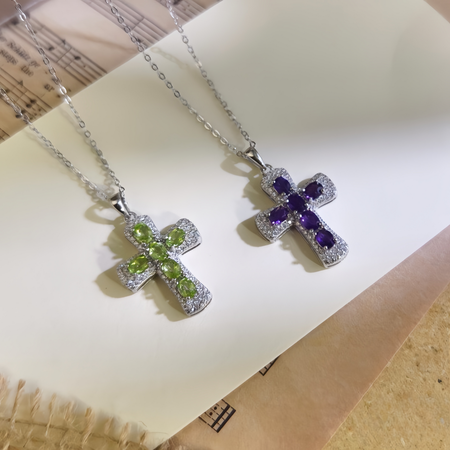 Amethyst Cross Necklace (925 Sterling Silver)