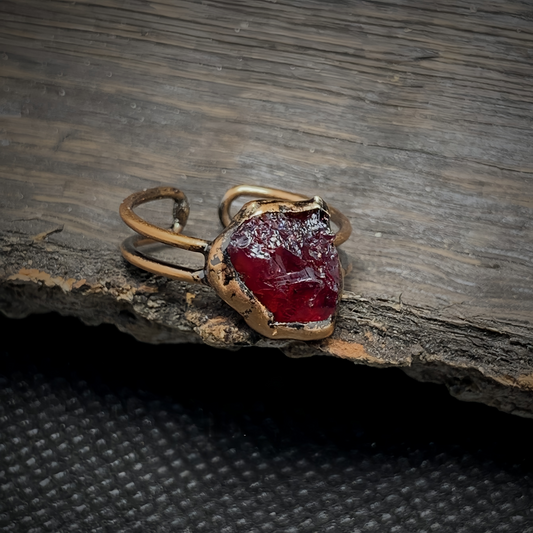 Raw Garnet Adjustable Ring