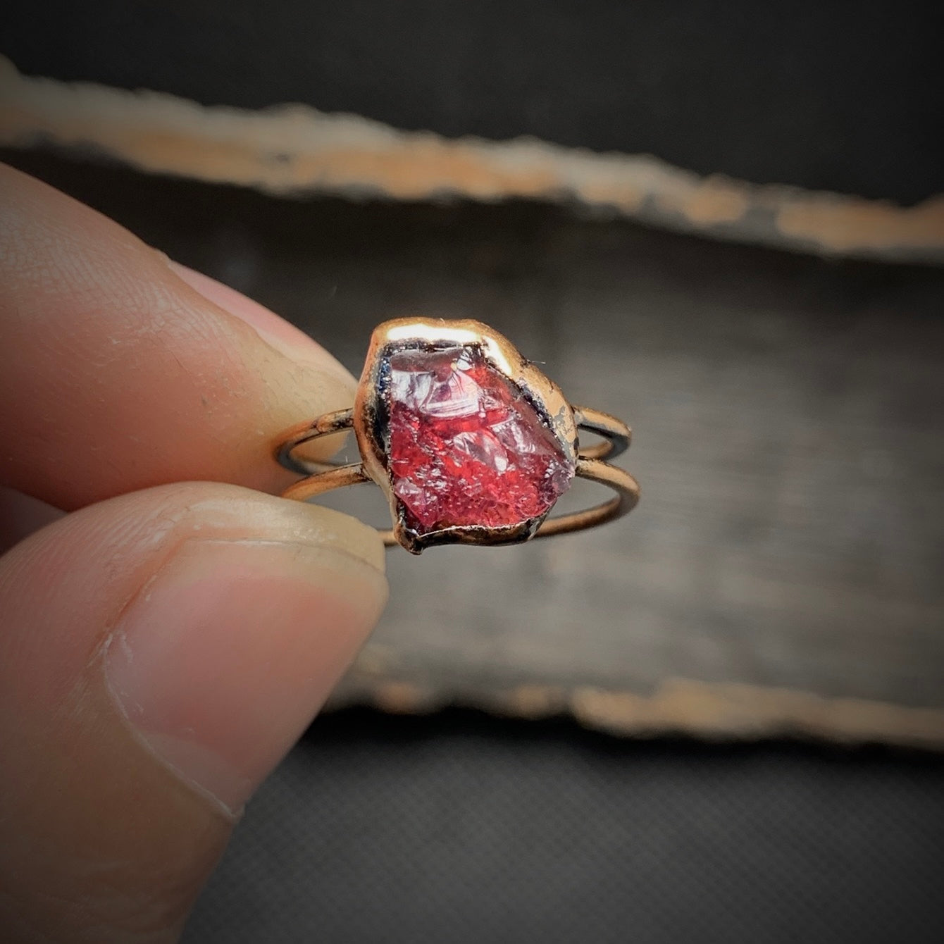 Raw Garnet Adjustable Ring