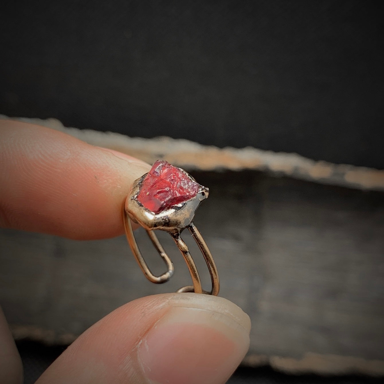 Raw Garnet Adjustable Ring