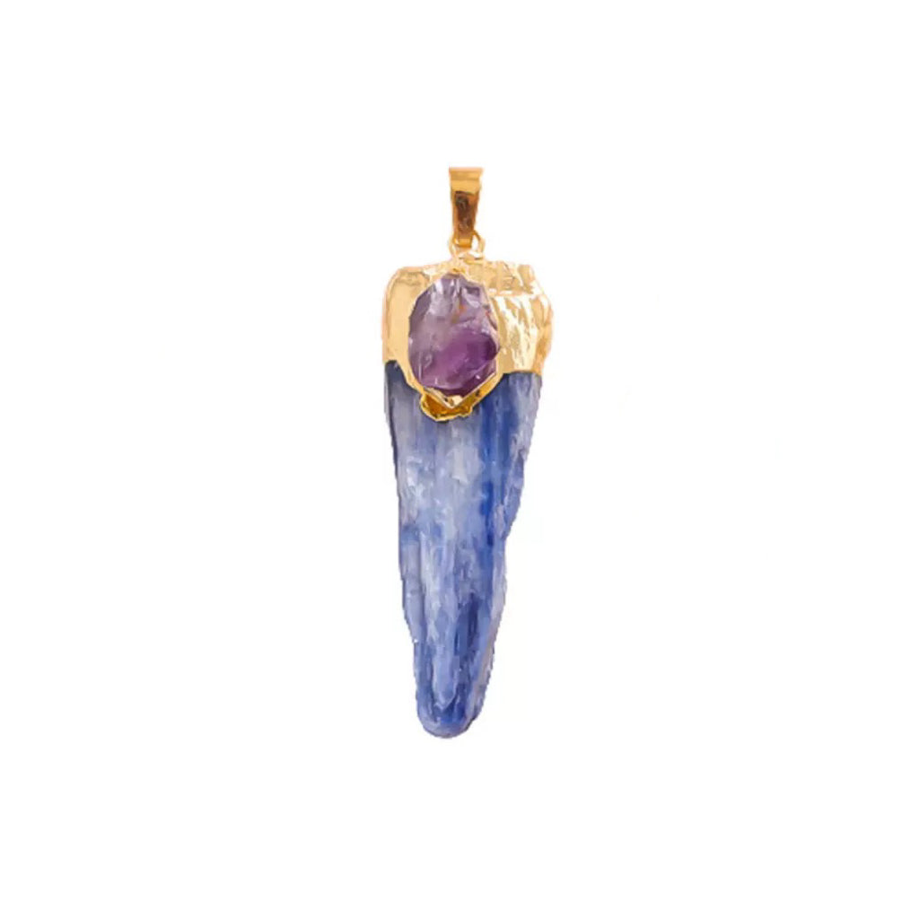Blue Kyanite Blade Necklace with Amethyst Accent