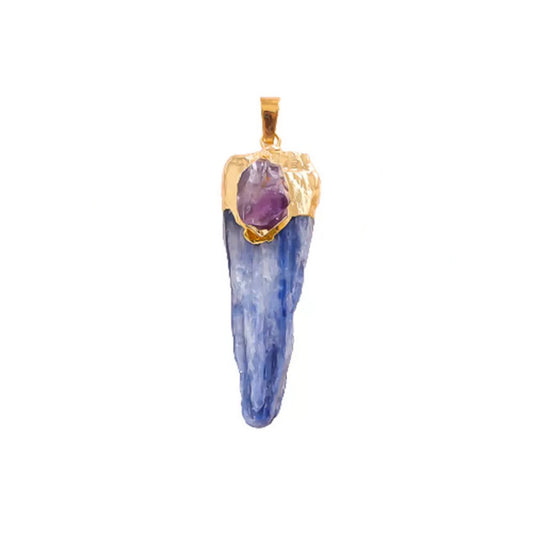 Blue Kyanite Blade Necklace with Amethyst Accent